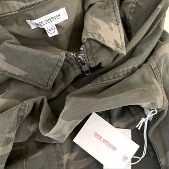 Good American camo denim military jacket stretch zip jean size XL 2/3 16 1X 2 3 - Picture 10 of 15